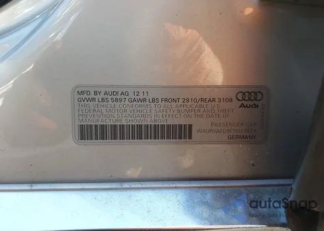 2012 Audi A8 L 4.2 from USA, damaged, VIN WAURVAFD9CN022625